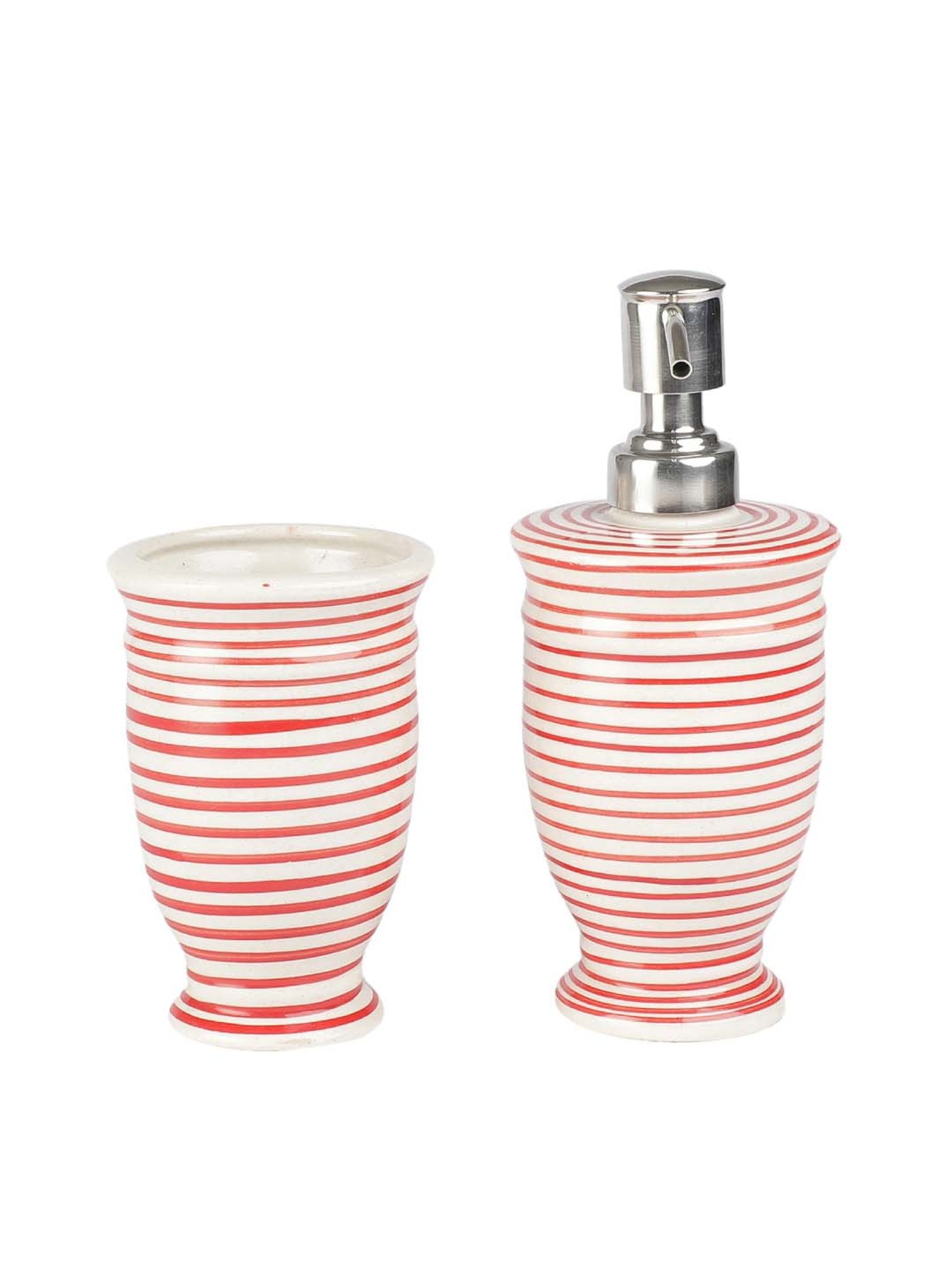 VarEesha Parikrama Red & Off-White Ceramic Bath Accessories - Set of 2
