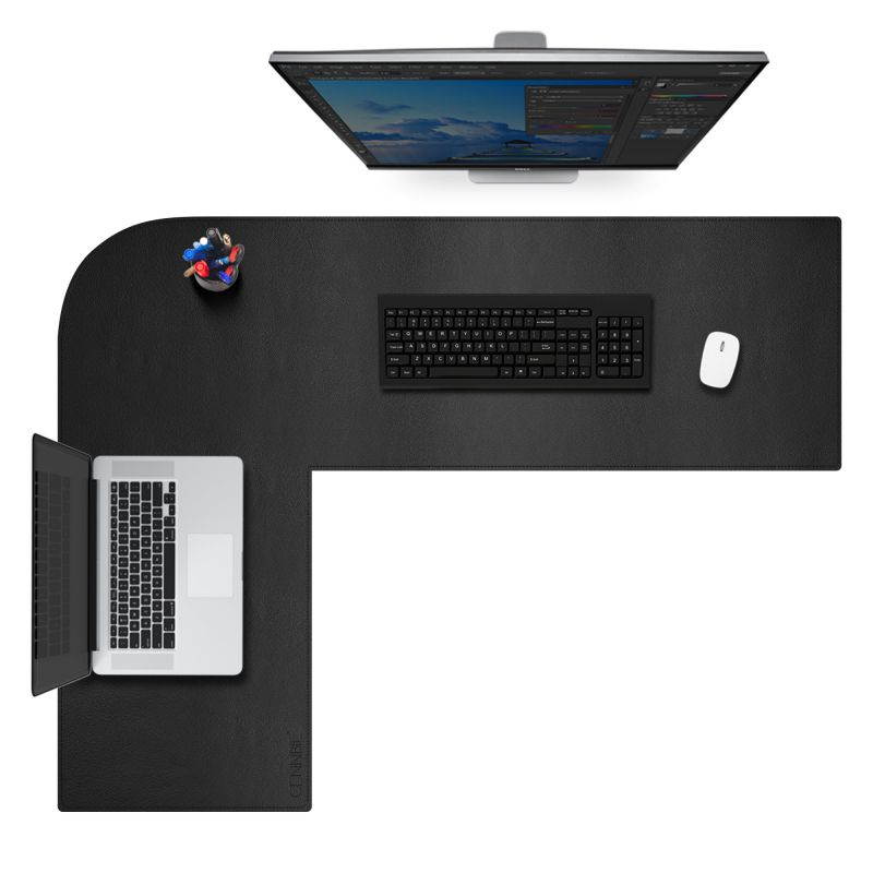 Large L-Shaped Leather Desk Pad - Home Office Accessories Corner Desk Mat - 47.2 x 55.1 inches Black
