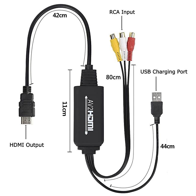 to HDMI Converter to HDMI Cable AV 3CVBS Composite Audio Video to 1080P HDMI Adapter Supporting PAL NTSC for PC Laptop Xbox PS3 PS4 TV STB VHS VCR Camera DVD Female to Male