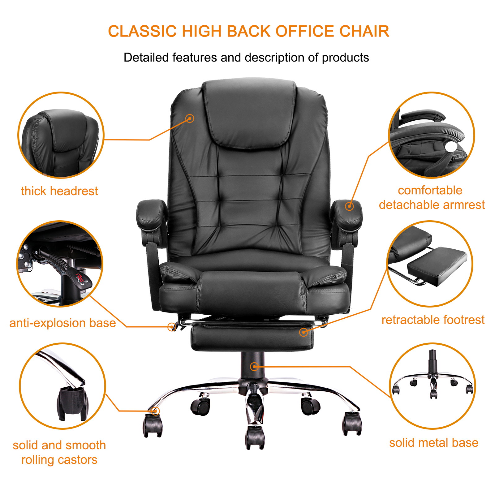 Ergonomic Executive Office Swivel Chair, Gaming Chair, Computer Chair, high Back, Adjustable Height and Angle