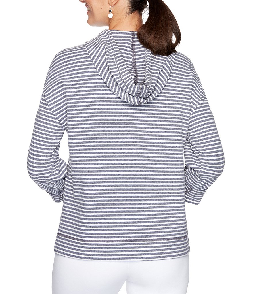 Ruby Rd. Petite Size Soft Peached Textured Stripe Zip Front Roll-Tab Sleeve Jacket