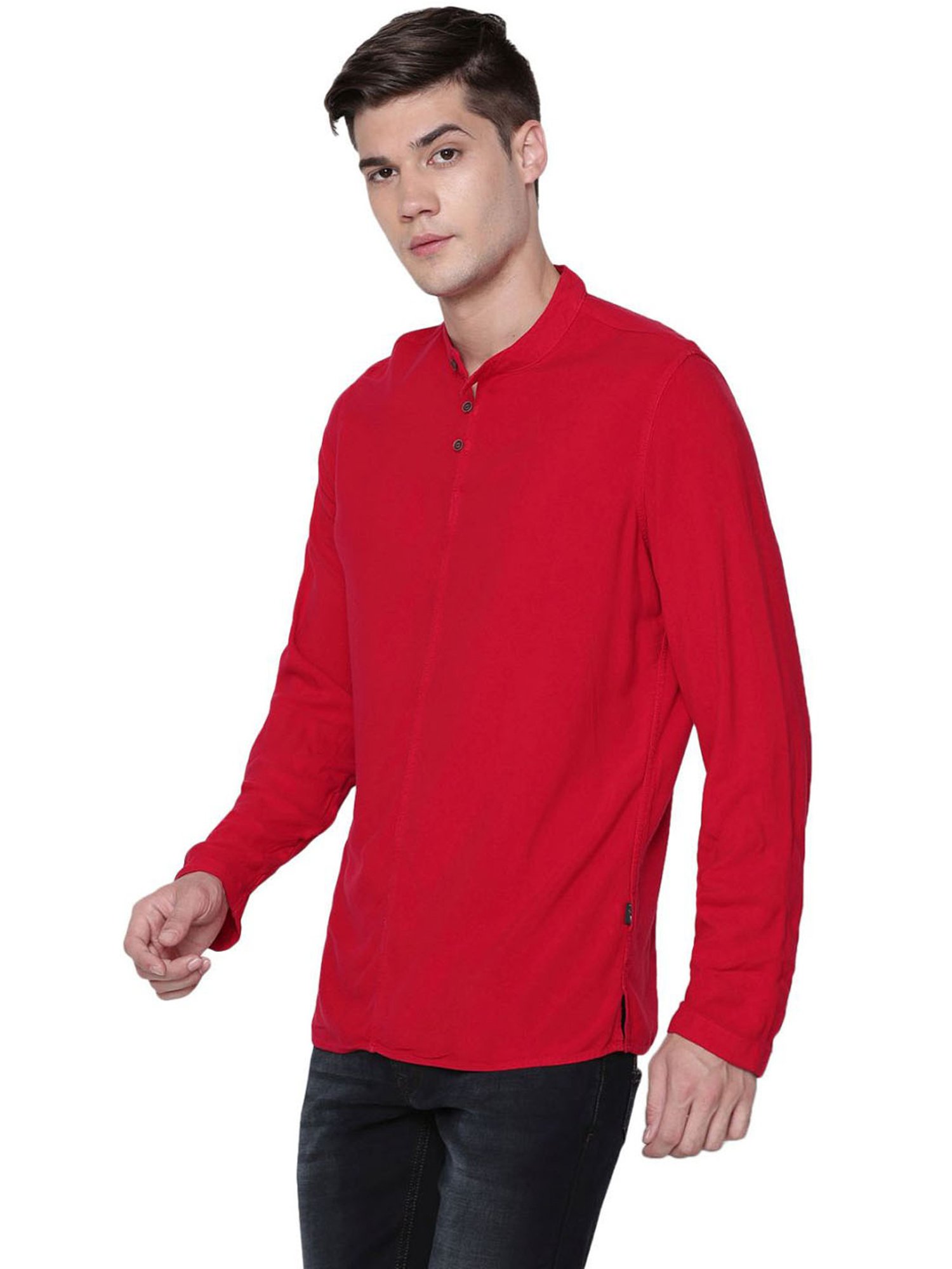 Identiti Red Tapered Fit Short Kurta