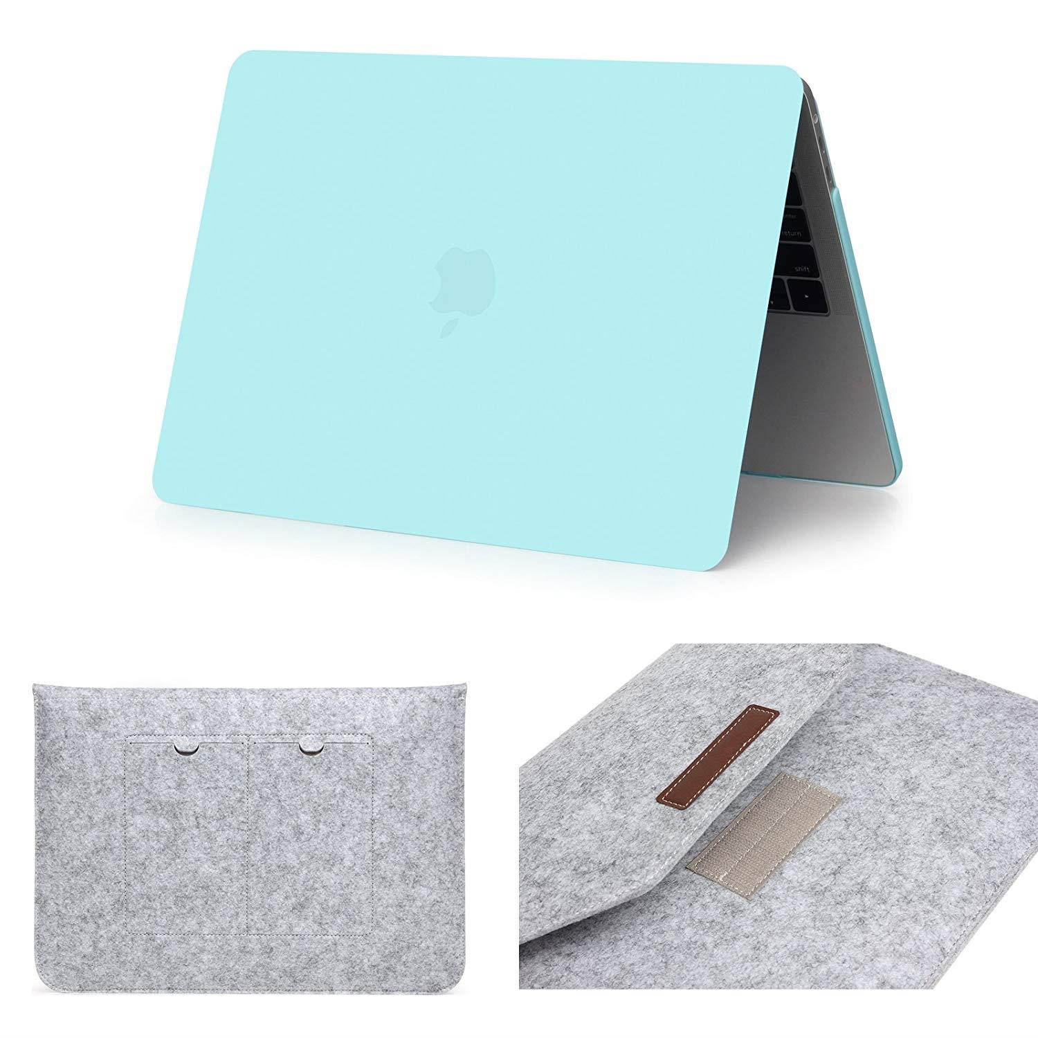 MacBook Pro 13"(2016 & 2017 Version) Hardshell Case & Felt Sleeve[5 in 1 Bundle] with Screen Protector,Keyboard Cover & Dust Plug for MacBook Pro 13" with/without Touch Bar A1706/A1708 - Turquoise