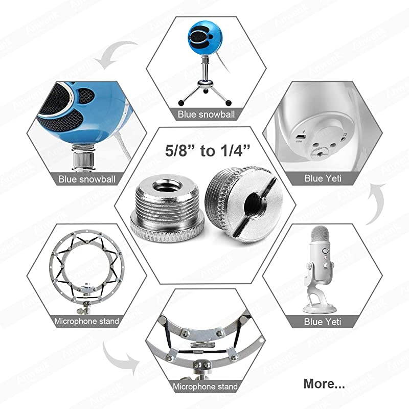 Mic Stand Adapter 58 to 14 Adapter Male to Female Mic Screw Adapter Microphone Stand Adapter Camera Tripod Microphone Accessory for Tripod StandMic Microphone Stand Mount2Pack