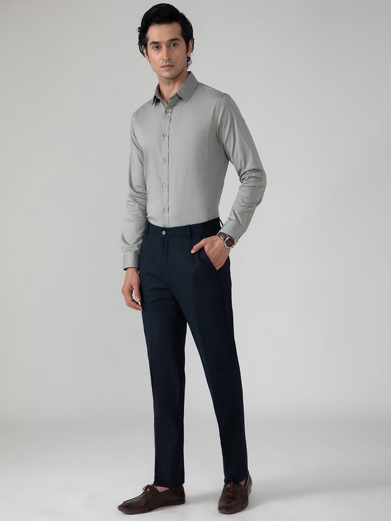 SUBTRACT Ash Grey Slim Fit Shirt