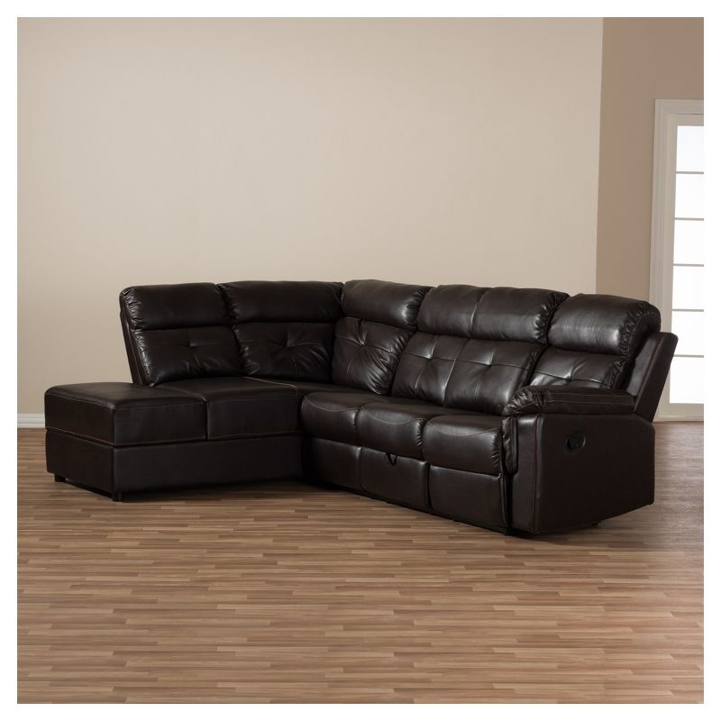 2pc Roland Modern and Contemporary Faux Leather Sectional with Recliner and Storage Chaise Black - Baxton Studio