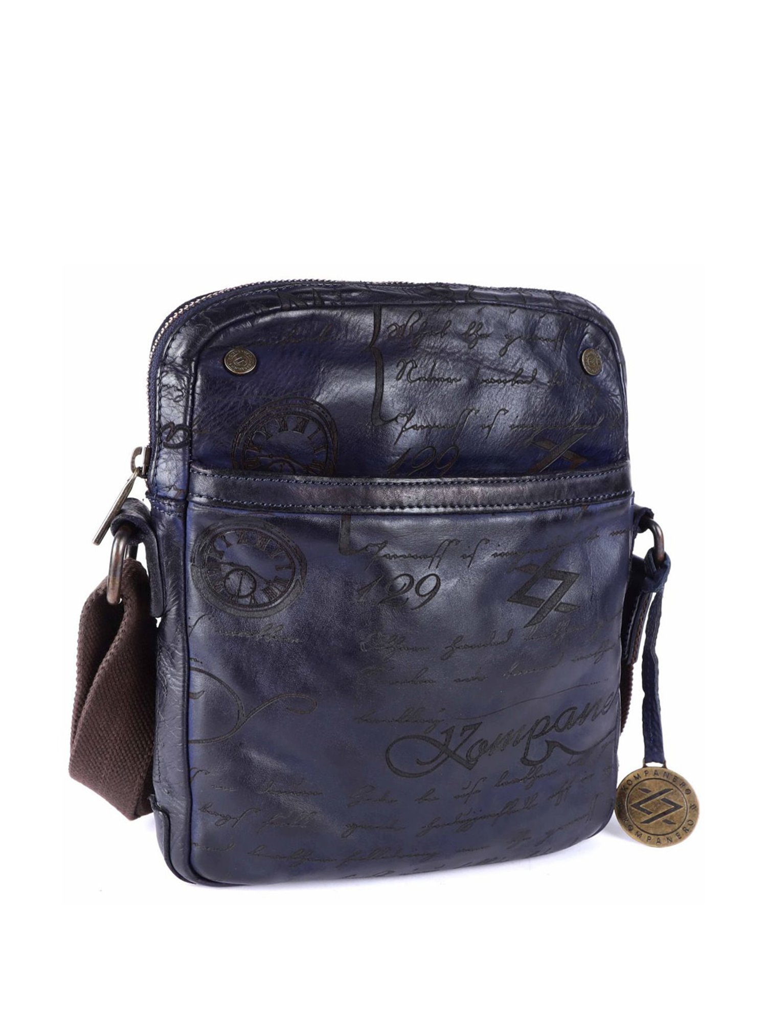 KOMPANERO Maverick Blue Leather Printed Cross Body Bag