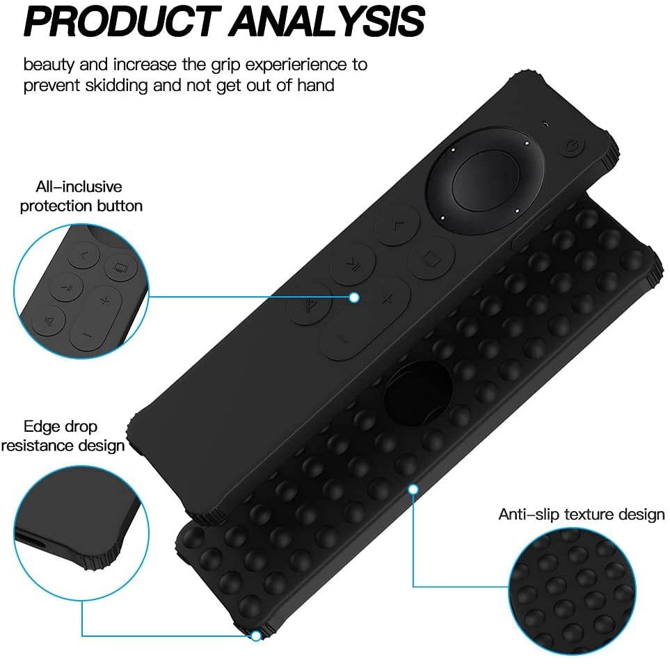 AWINNER Case Compatible for 2021 Apple TV Siri Remote (2nd Generation) - Lightweight [Anti Slip] Shock Proof Silicone Cover Compatible for 2021 Apple TV 4K and Apple TV HD (Black)