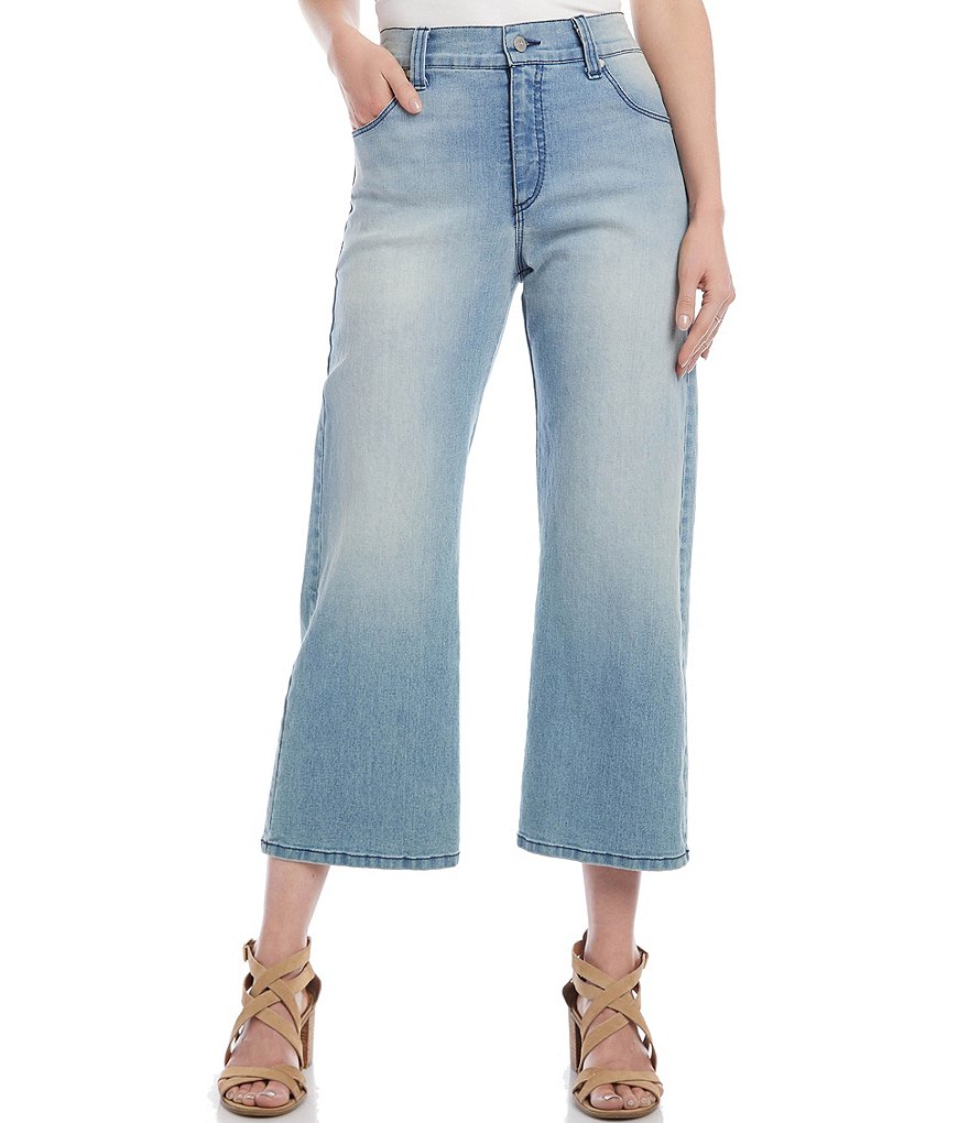 Karen Kane Cropped Wide Leg Mid Rise Stretch Denim Jeans