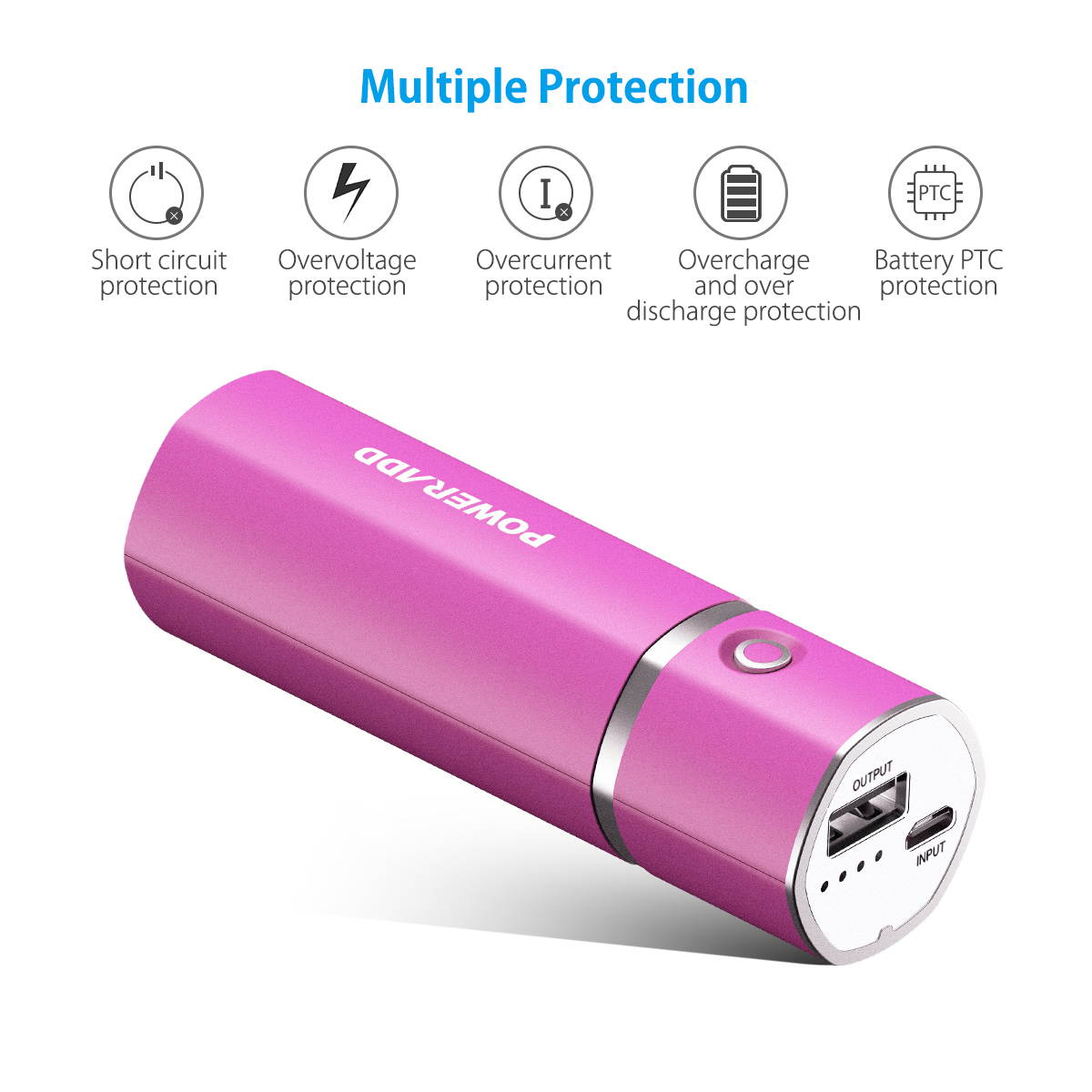 Poweradd 5000mAh Power Bank Portable Charger USB External Battery for iPhone, iPad, Samsung Galaxy and More -Rose Red