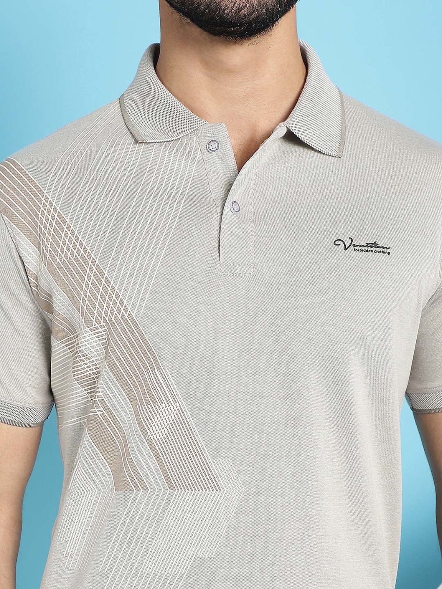 Venitian- Forbidden Clothing Grey Slim Fit Printed Polo T-Shirt