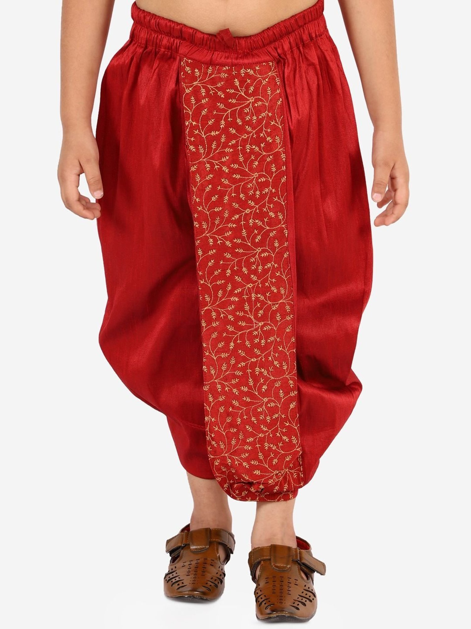 VASTRAMAY Kids Maroon Embroidered Dhoti