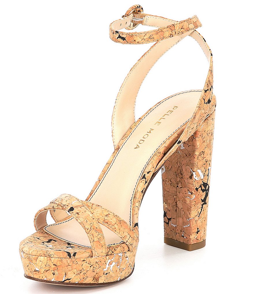 Pelle Moda Perth Cork Ankle Strap Block Heel Dress Sandals
