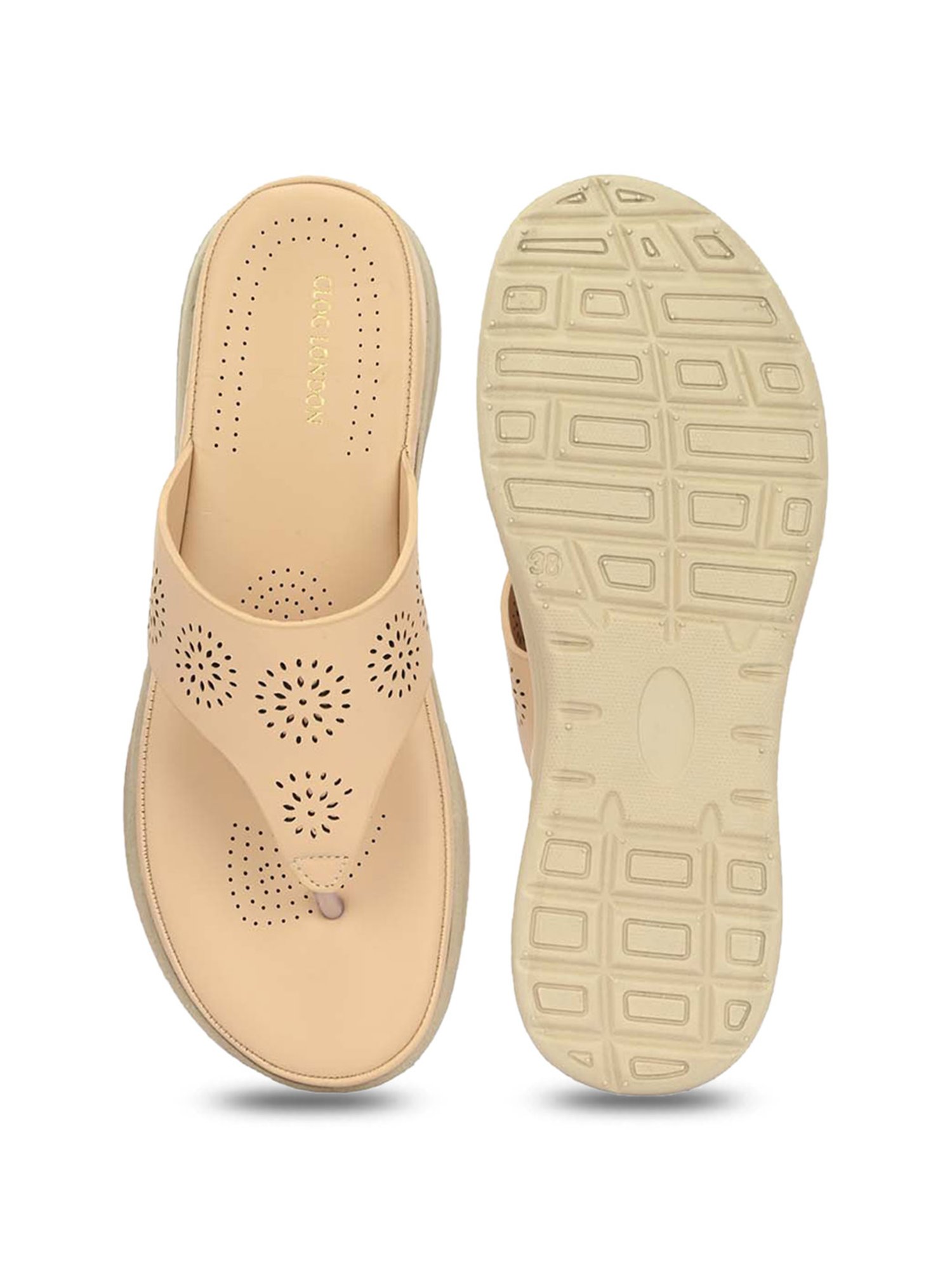 Clog London Women's Beige Thong Wedges