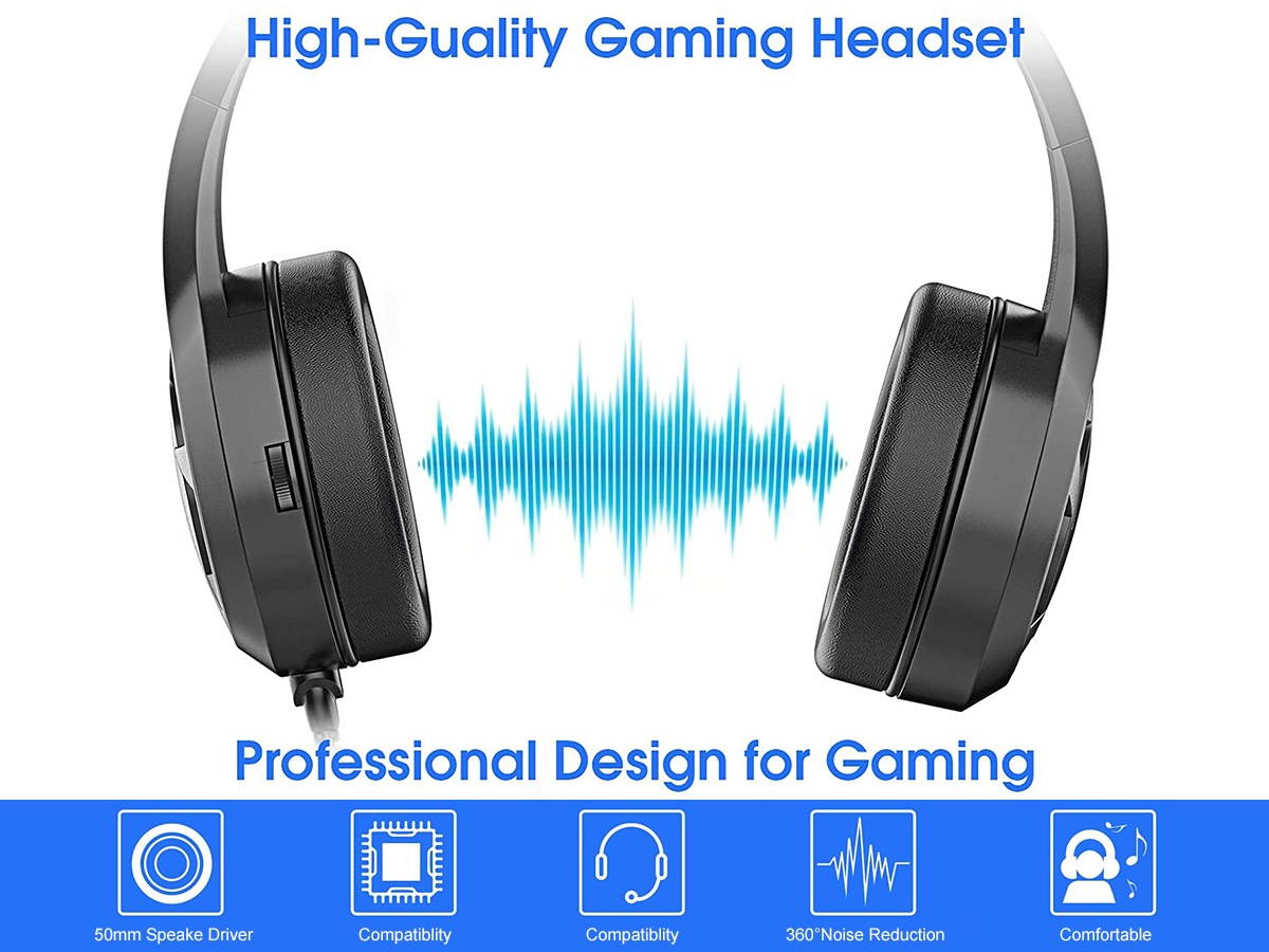 Gaming Headset for PS4, PSP, Xbox One, Gamer Headphones with Noise Canceling Microphone & LED Light, Surround Sound Headset Compatible with Laptop, PC, iOS, Android&hellip;