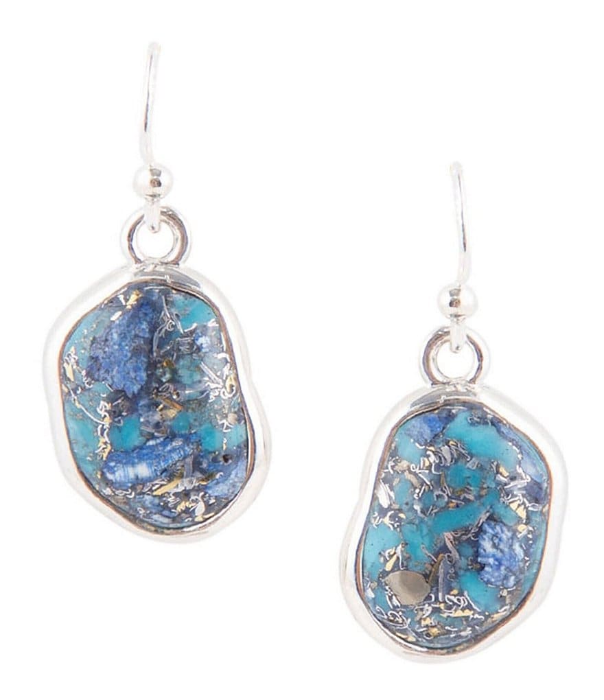 Barse Sterling Silver, Genuine Turquoise and Lapis Matrix Stone Drop Earrings