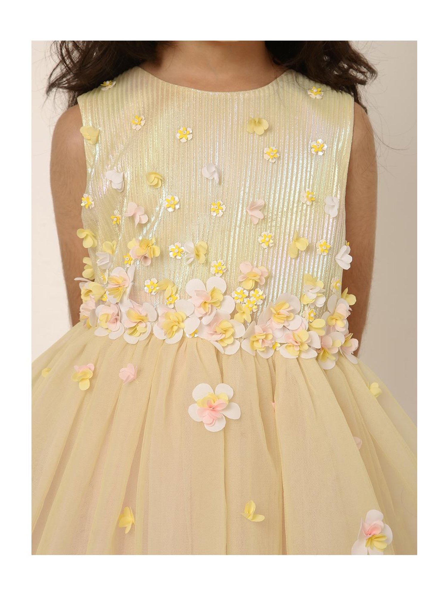 A Little Fable Girls Yellow & Pink Applique Dress