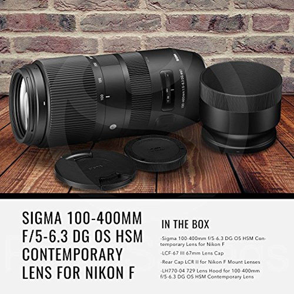 Sigma 100-400mm f/5-6.3 DG OS HSM Contemporary Lens for Nikon F with Xpix Sturdy Tripod, Camera Cleaning Kit, & Deluxe Photo Bundle