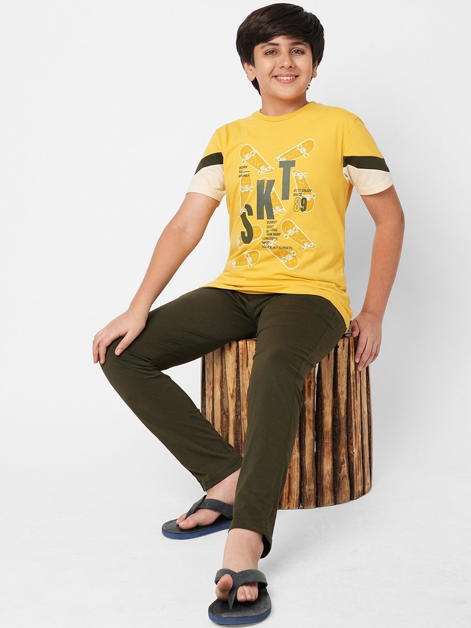 GJ baby Green & White Cotton Camouflage Full Sleeves T-Shirt Set