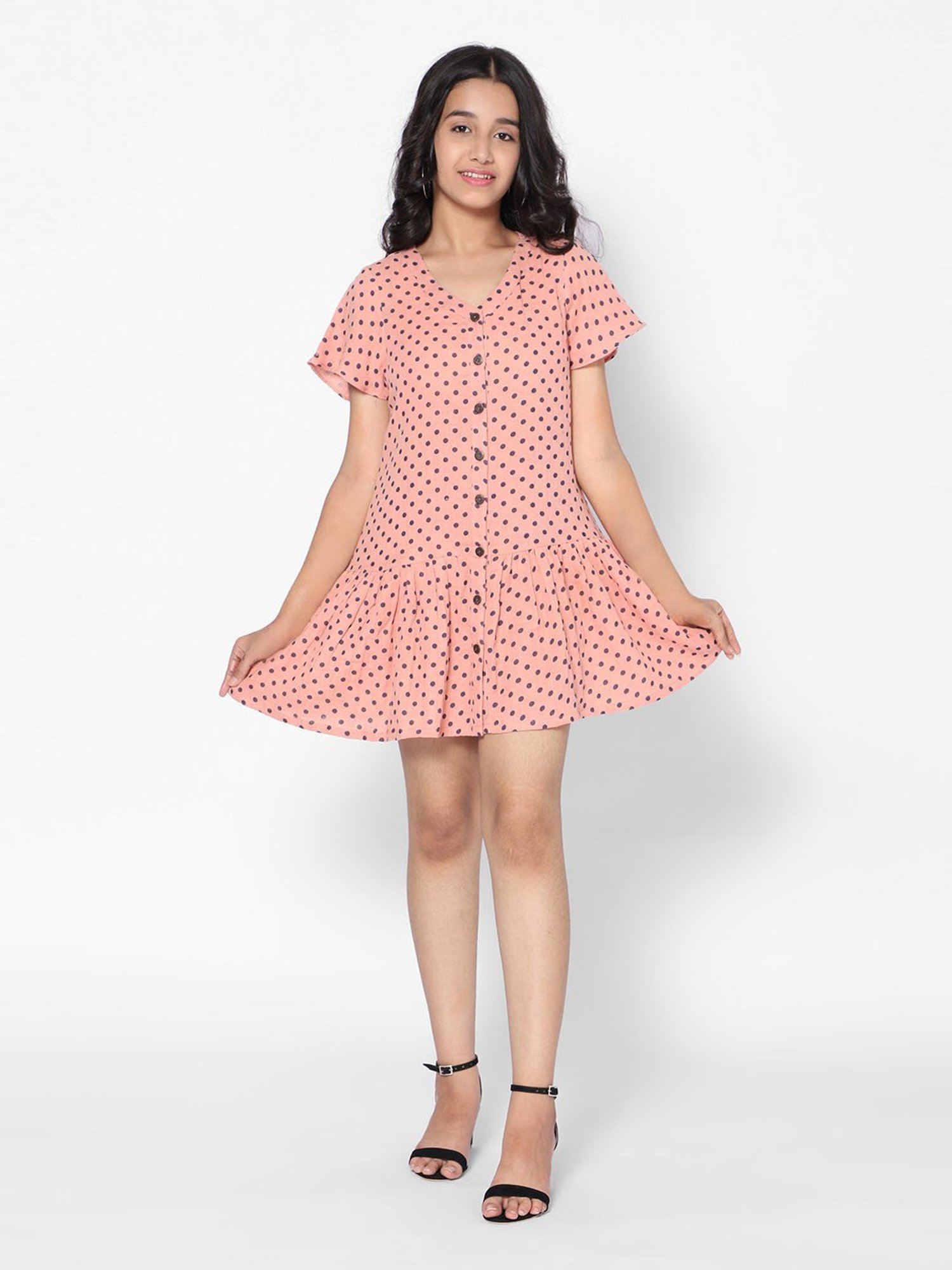 TeenTrums Girls Peach Printed Dress