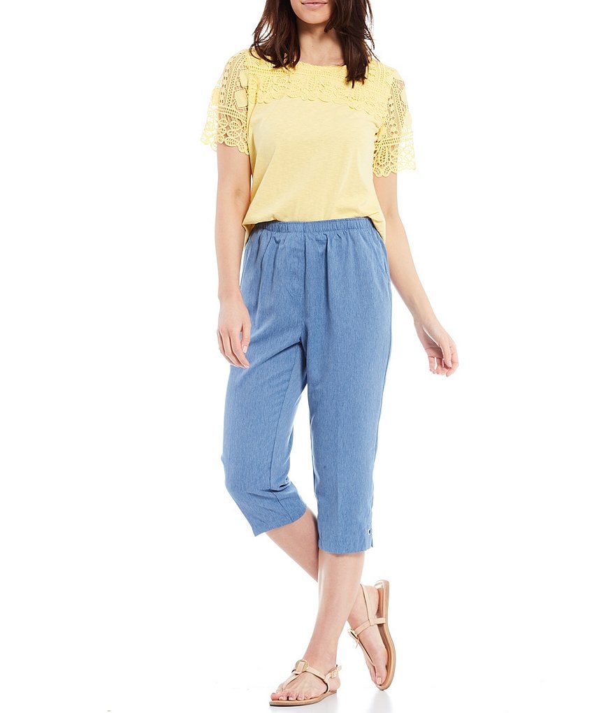 Allison Daley Microfiber Twill Silver Ring Embellished Hem Detail Pull-On Capri Pants