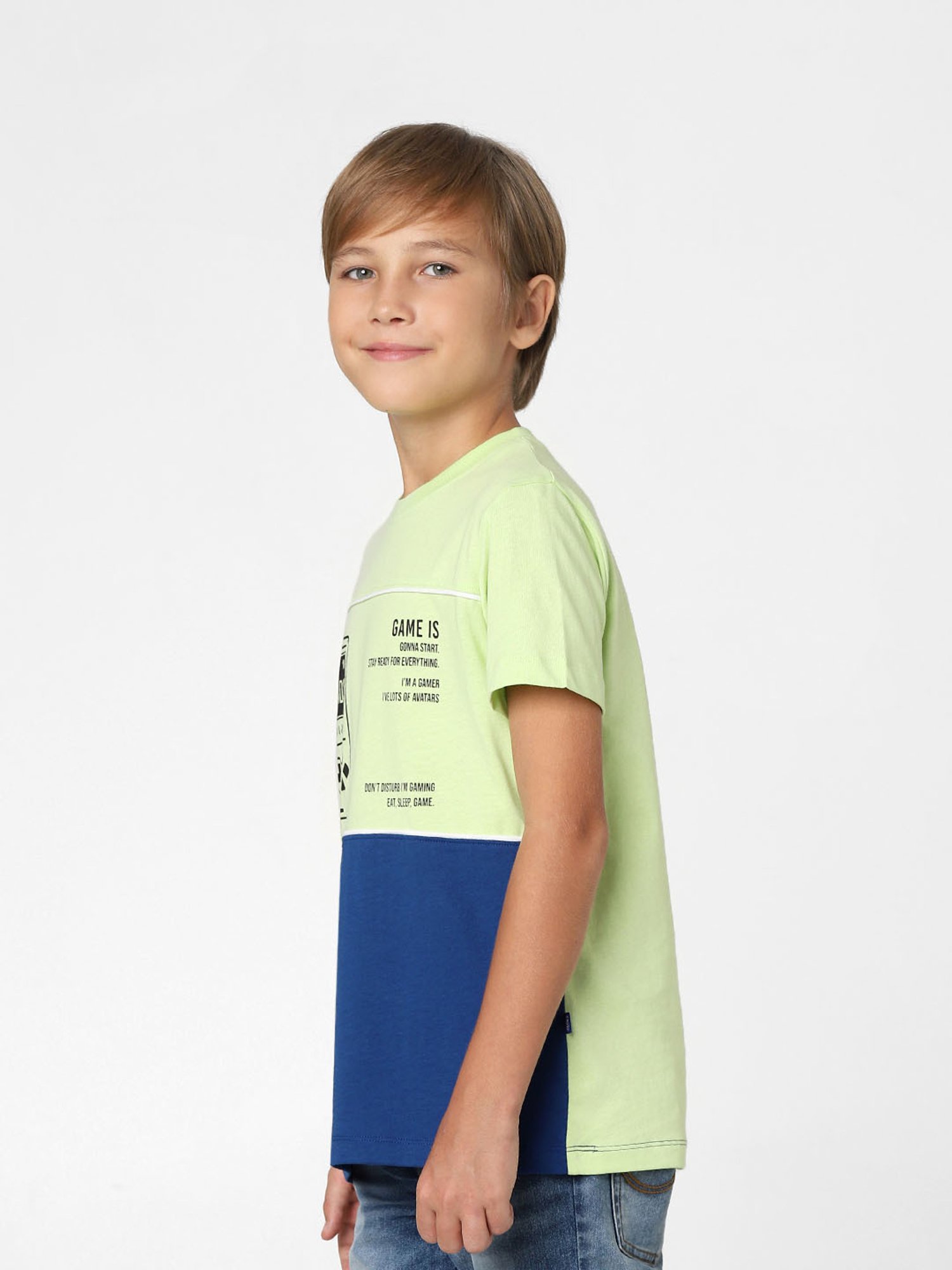 Jack & Jones Junior Light Green & Blue Color Block  T-Shirt