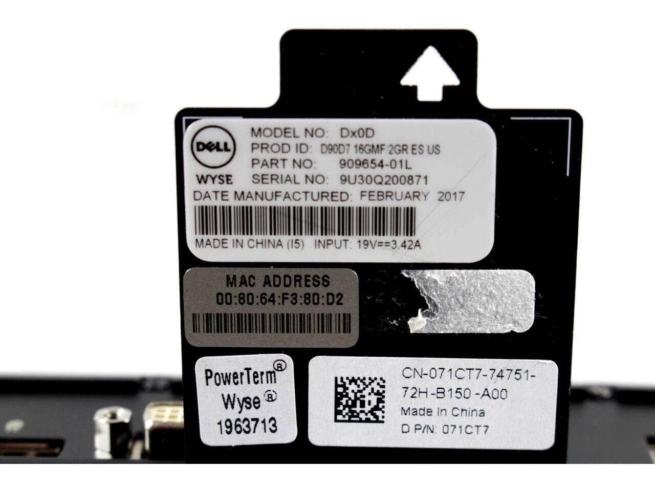 Dell Wyse Dx0D 5010 Thin Client AMD G-T48E Dual-core 1.40 GHz 2GB DDR3 16GB SSD AMD Radeon HD Graphics WES7 Ethernet RJ45 71CT7-SP-AAA