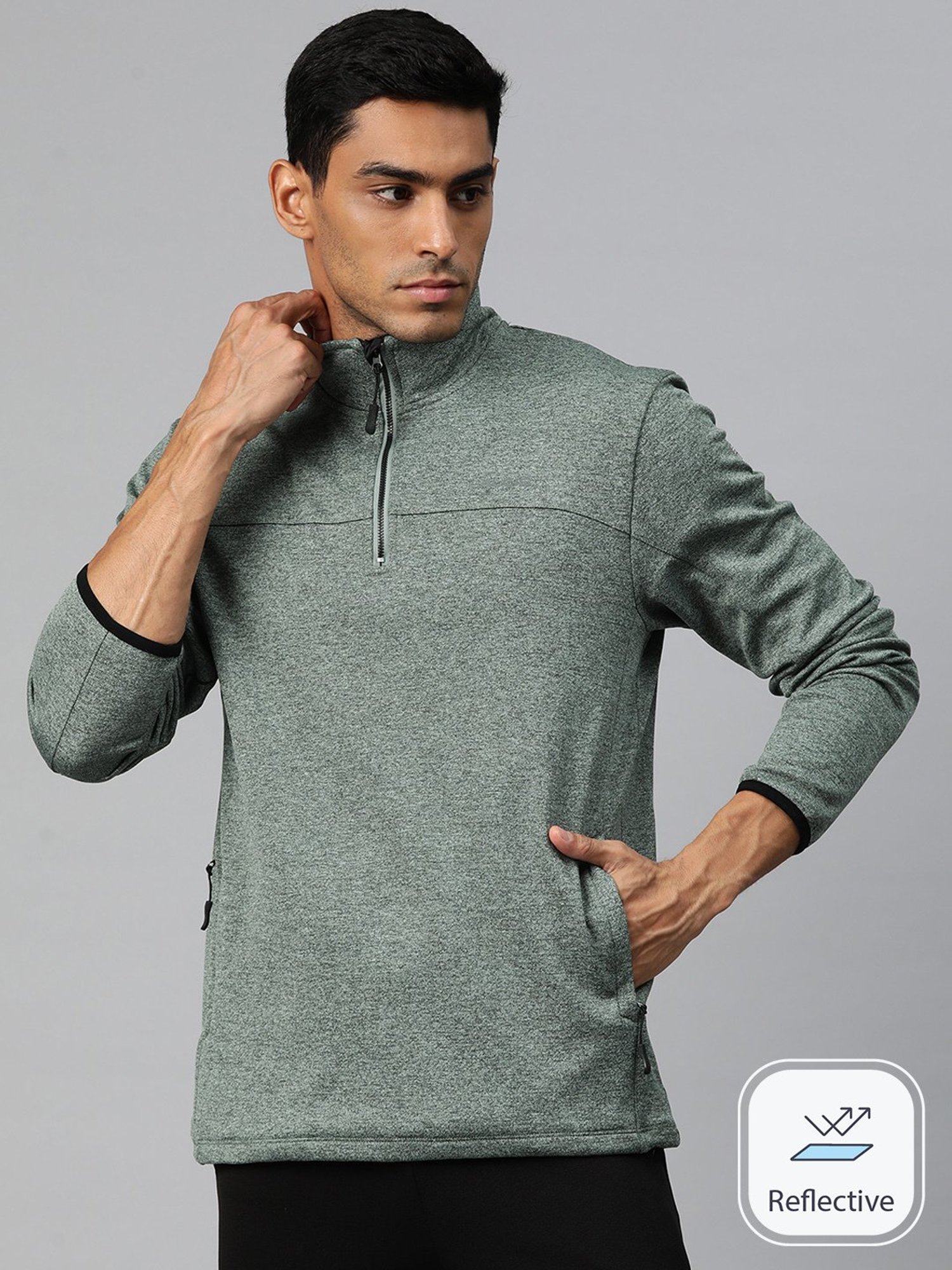 ALCIS Green Slim Fit Self Design Sweatshirt