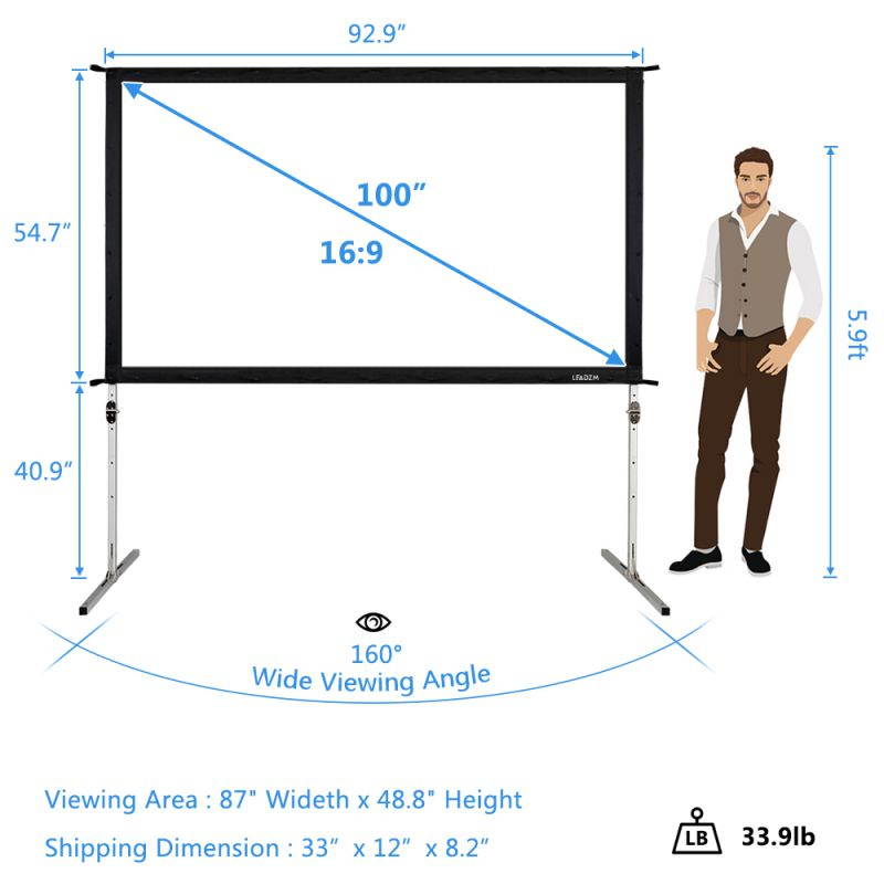 Leadzm 100" 16:9 Fast Folding Screen Outdoor Indoor Portable Projector Screen
