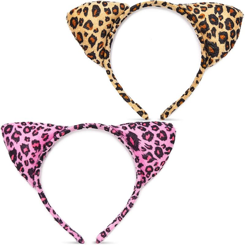 Spooky Central 2-Set Cute Leopard Ears Headband  Animal Halloween Party Decorations, Pink & Brown, 8 x 5.2 in