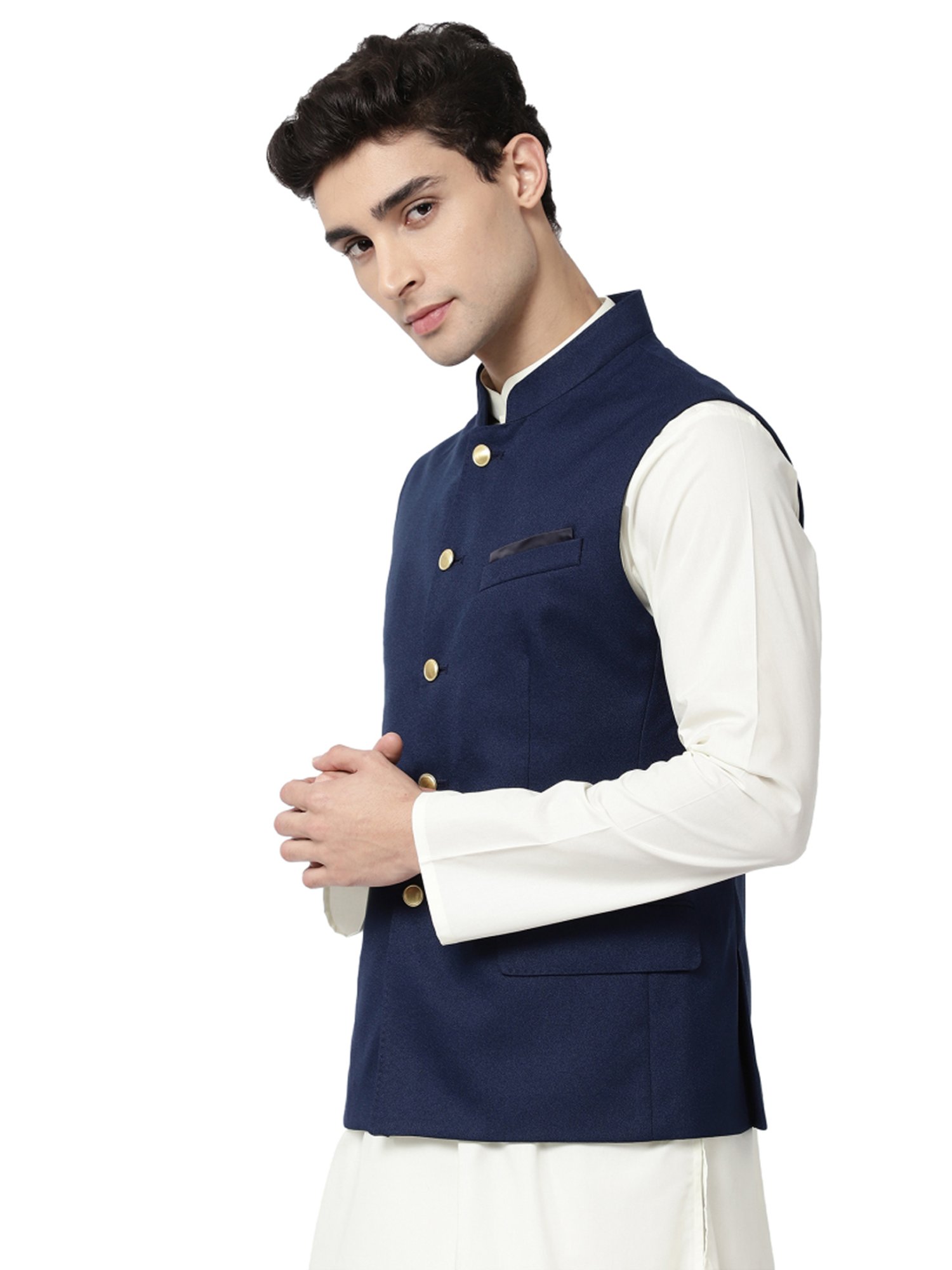 Ad By Arvind Navy Regular Fit Nehru Jacket