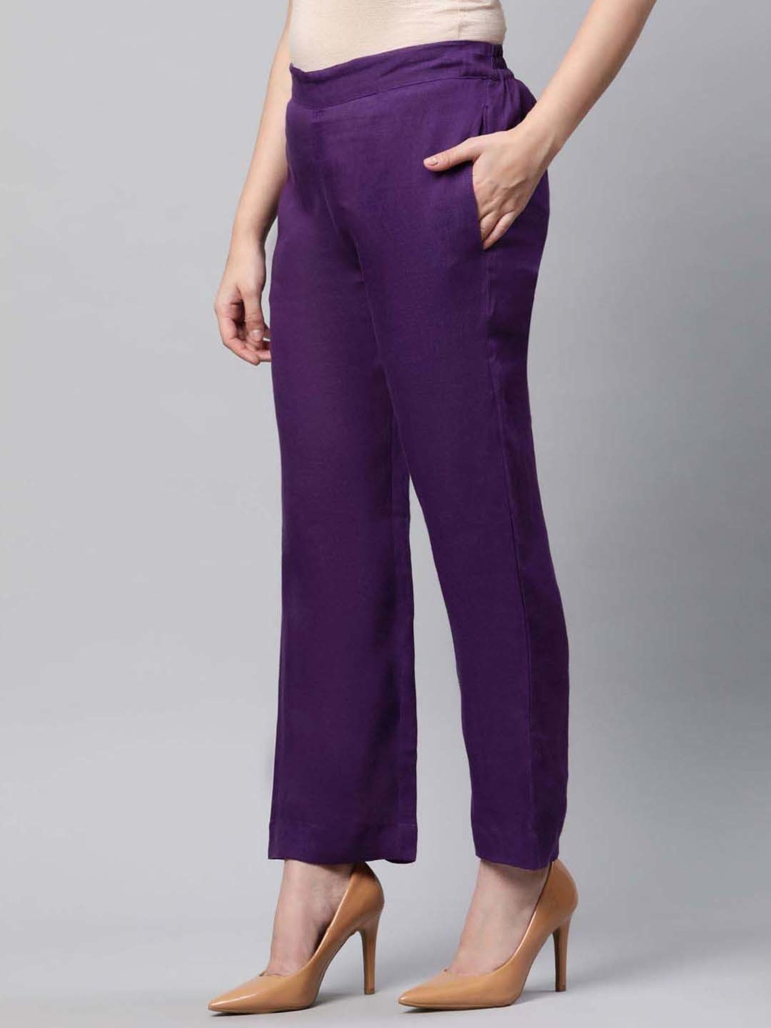 Linen Club Woman Purple Linen Pants