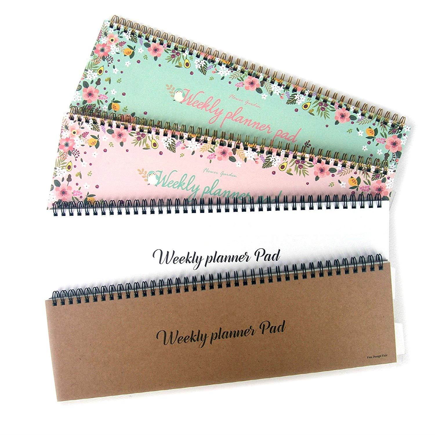 FUN DESIGN FAIR Weekly Planner Pad - Wirebound Undated Weekly Planner Pad, Weekly Scheduler Pad (Kraft)