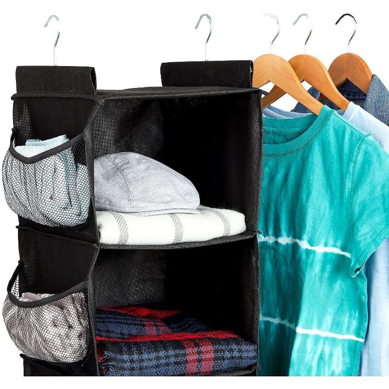 Farmlyn Creek 4-Shelf Hanging Closet Organizer with Pockets, Black (12 x 11.5 x 33.6 in)