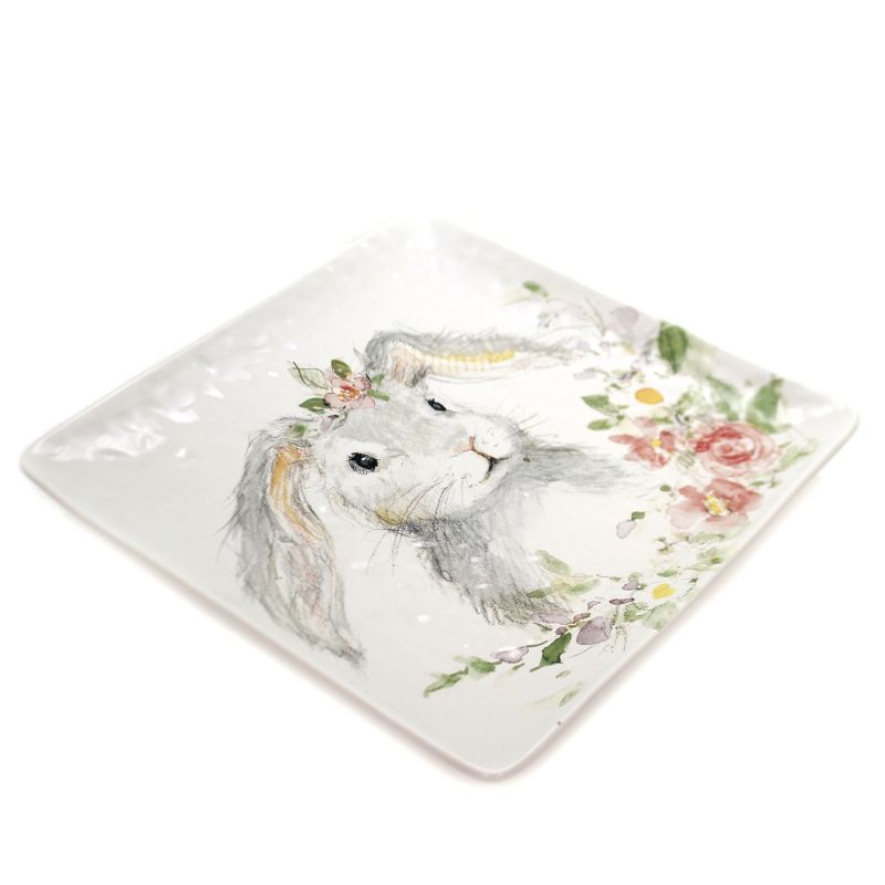 Tabletop 12.25" Sweet Bunny Square Platter Easter Spring Floral Plate Certified International  -  Serving Platters