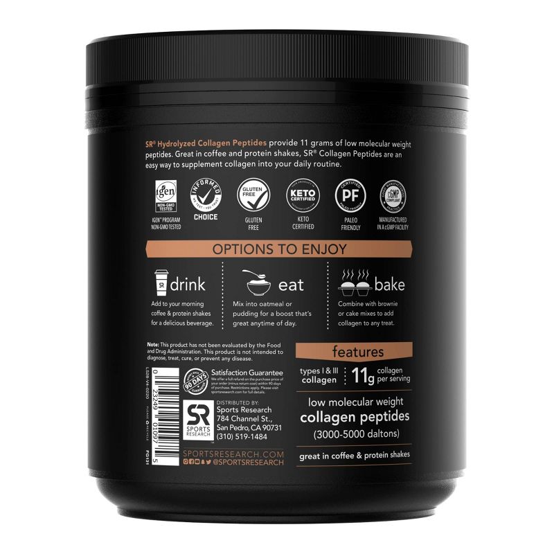 Sports Research Hydrolyzed Type 1 & 3 Collagen Peptides - Dark Chocolate - 22.72oz