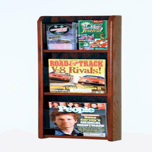 Wooden Mallet Home Office Divulge 3 Magazine 6 Brochure Holders Wall Display Rack with Brochure Inserts Mahogany