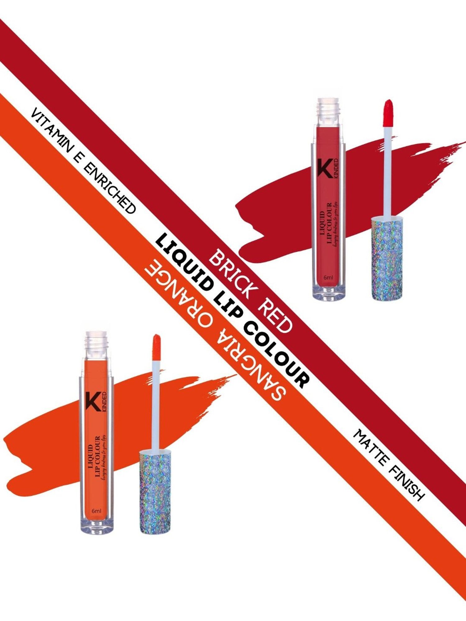 KINDED Liquid Lip Colour 04 Brick Red & 08 Sangria Orange Combo