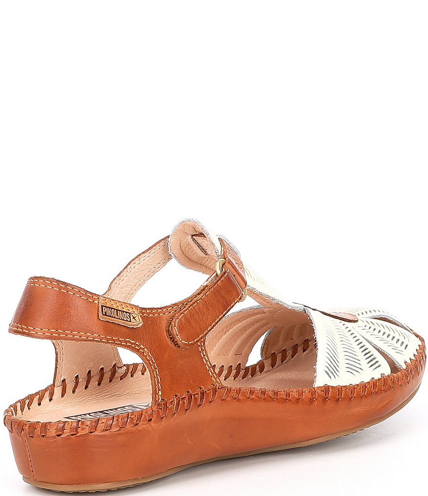Pikolinos Puerto Vallarta 655 Leather Cut-Out Detail T-Strap Wedge Sandals