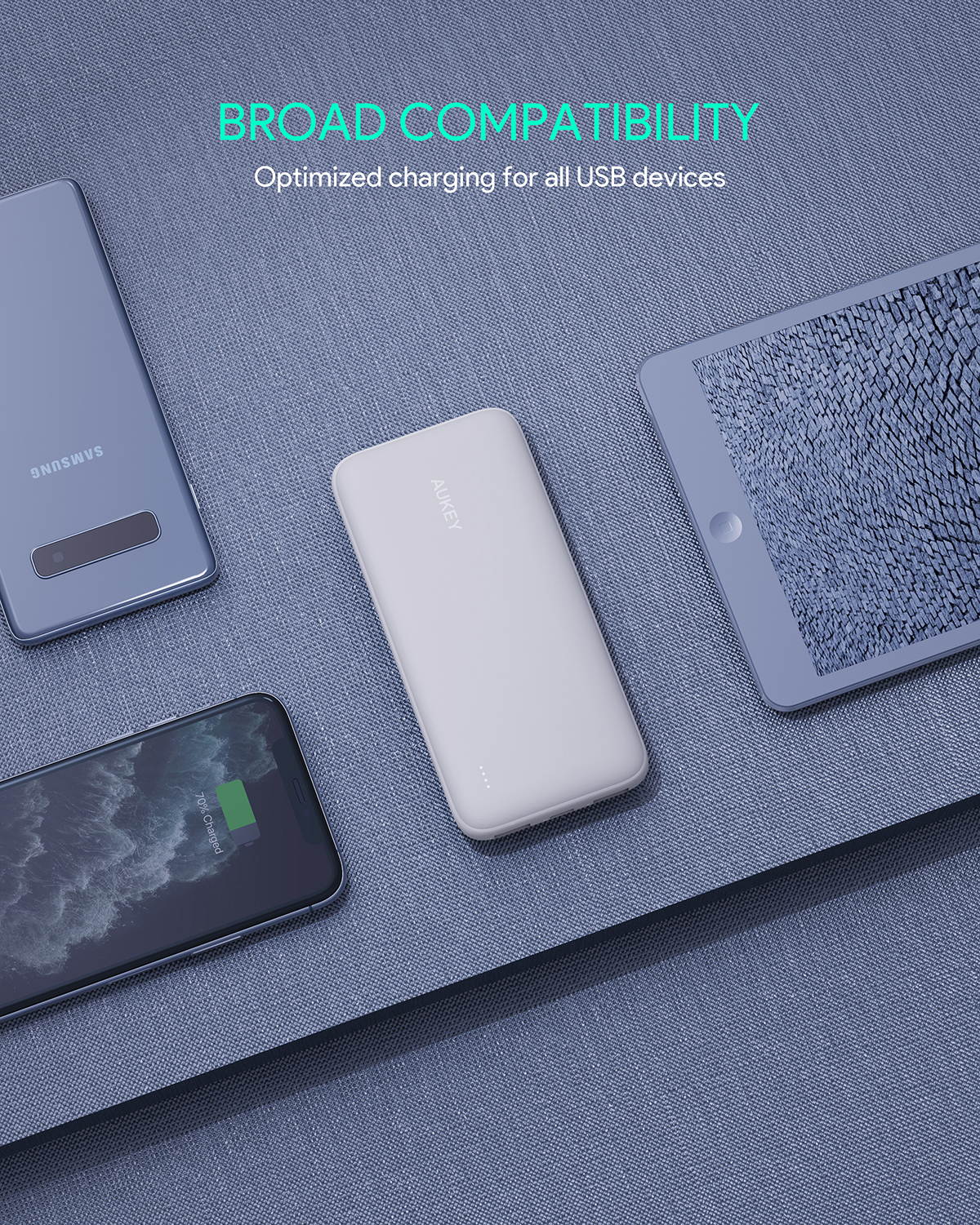 AUKEY USB C Power Bank 10000mAh Portable Charger, Triple Outputs High-Speed External Battery Pack Compatible with iPhone 11/11 Pro/Xs/XS Max/XR, iPad, Samsung, Pixel and More PB-N73