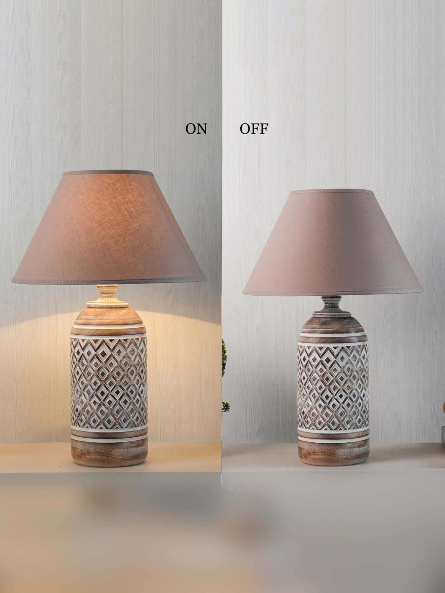 Kapoor E Illuminations Elvis White & Brown Wooden Table Lamp - Set of 1