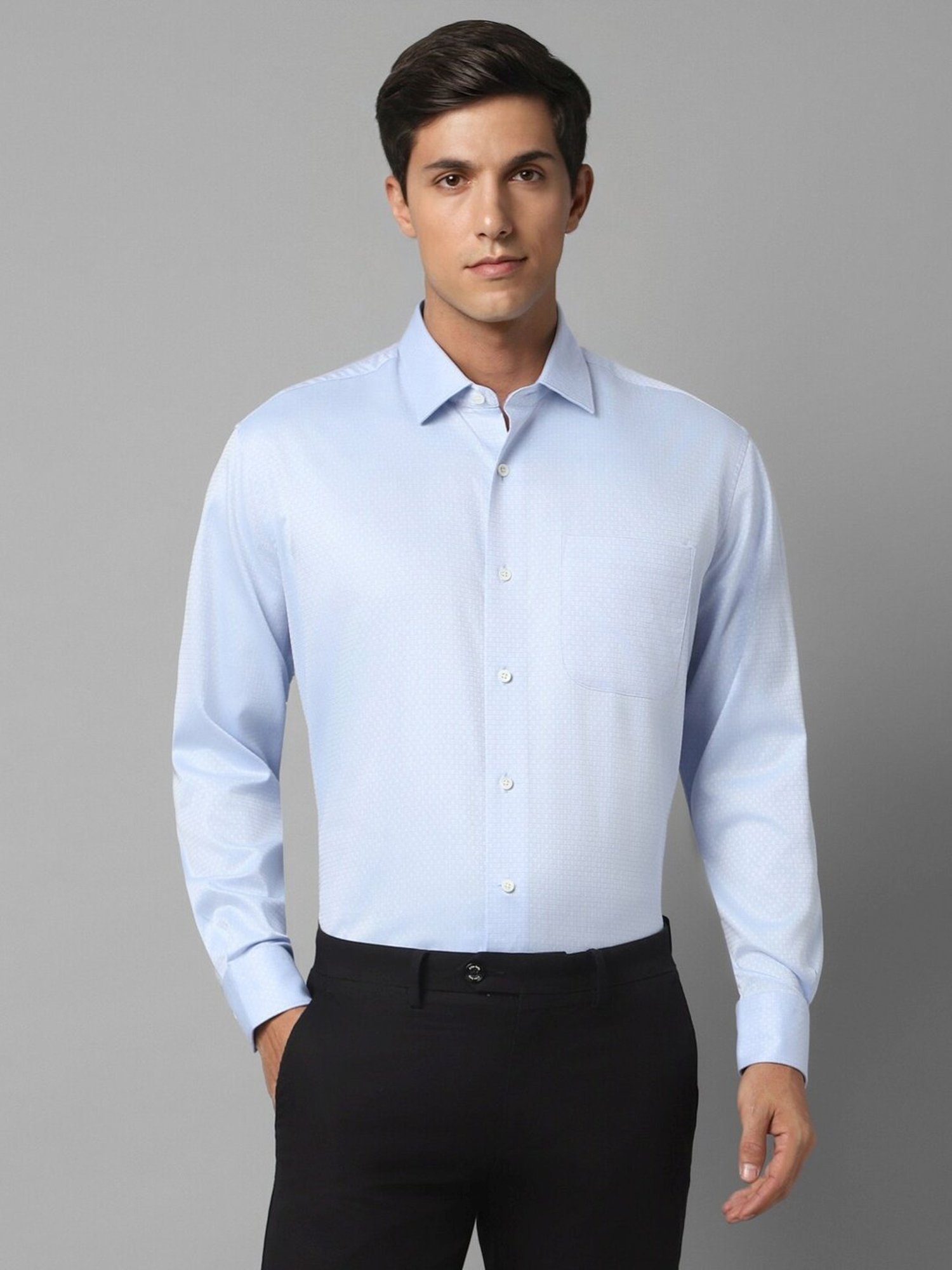 Luxure By Louis Philippe Blue Cotton Regular Fit Self Pattern Shirt