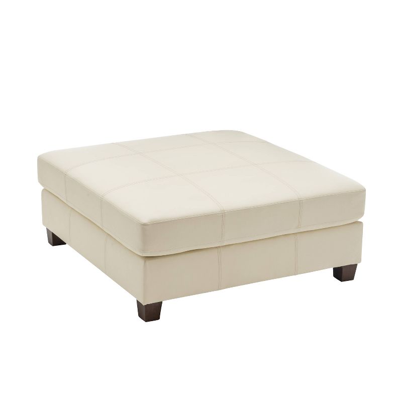 40" Square Rectangle Ottoman with Pillowtop and Exposed Stitching Cream Faux Leather - WOVENBYRD