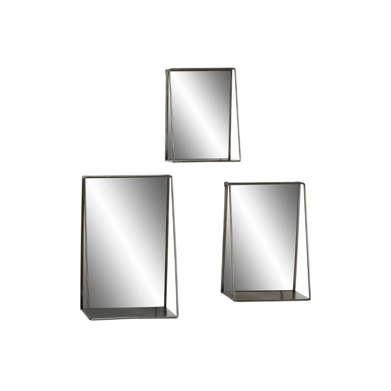 Set of 3 Large industrial Metal Rectangular Wall Mirrors with Shelves Black - Olivia & May