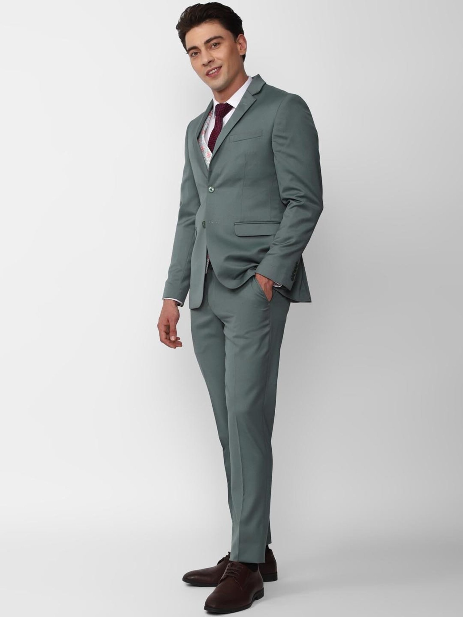 Peter England Elite Grey Slim Fit Three Piece Suit