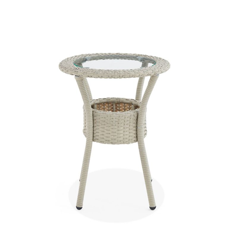 All-Weather Wicker Haven Outdoor Accent Table with Storage Beige - Alaterre Furniture