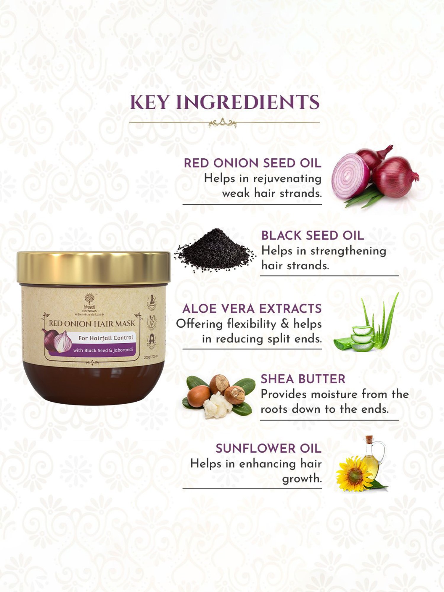 Khadi Essentials Red Onion Hair Mask with Black Seed Oil for Hairfall Control - 200 gm