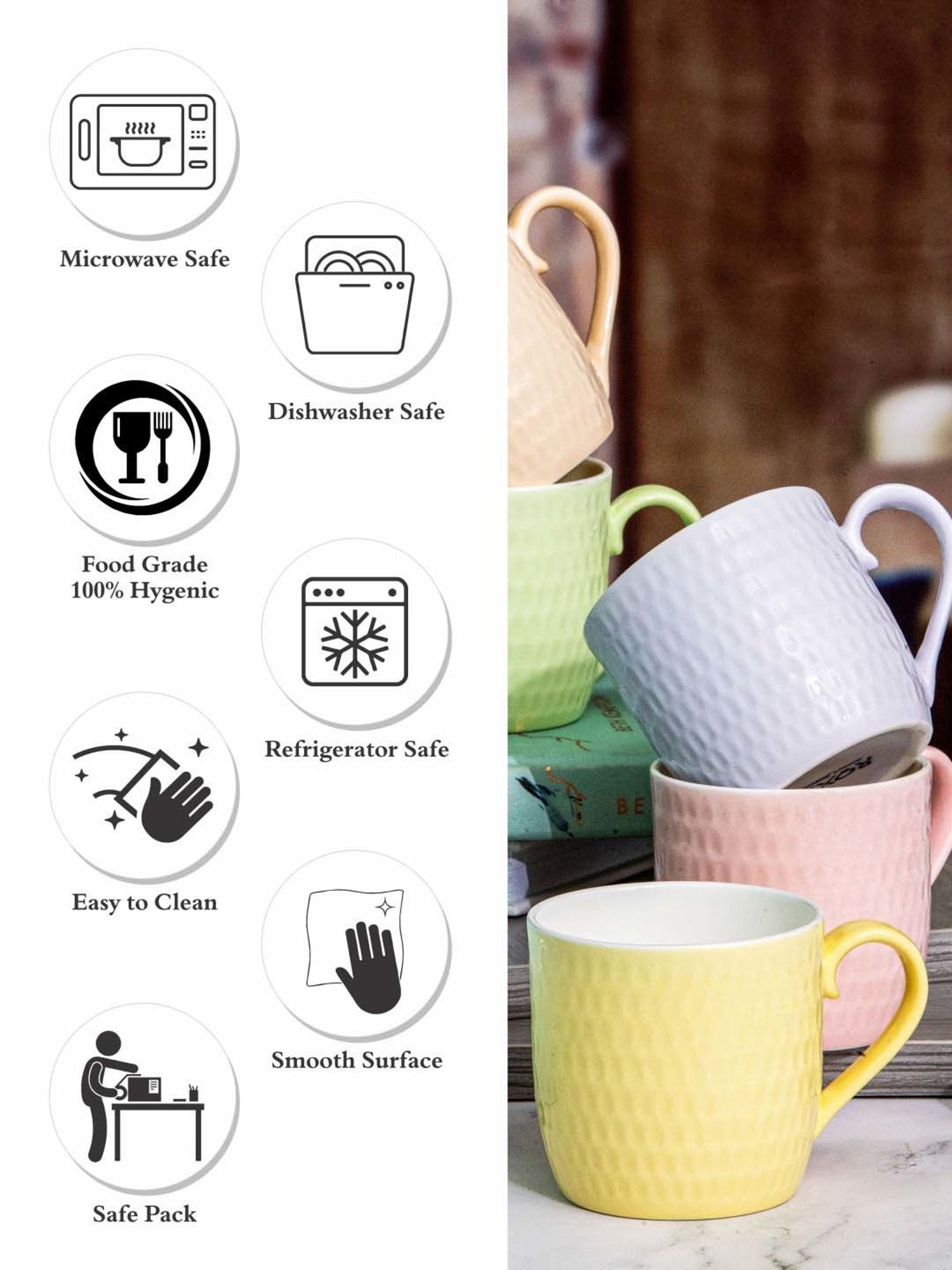 Femora Black Ceramic Coffee Mugs (0.36 L) - Set of 4