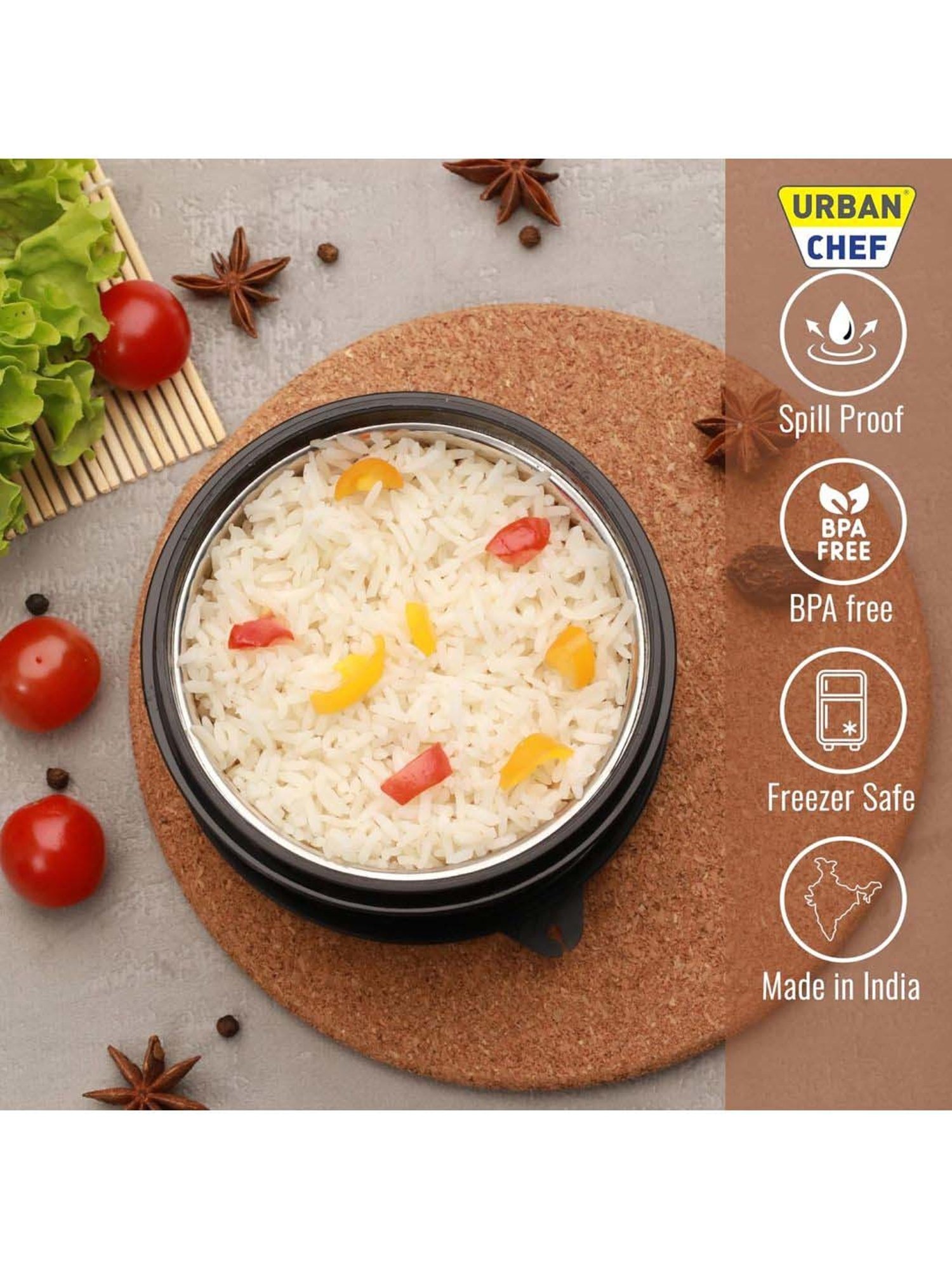 Urban Chef Black Plastic Grande Microwave Safe Lunch Box Containers - Set of 2