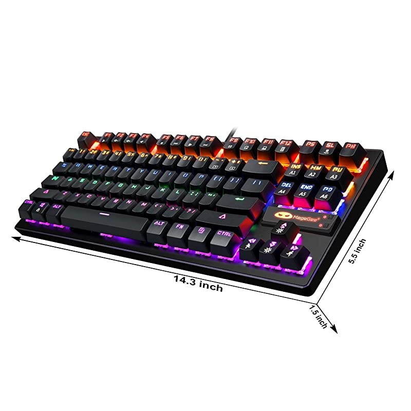 Mechanical Keyboard 87 Keys Small Compact Multicolour Backlit - MK1 Wired USB Gaming Keyboard with Blue Switches, Metal Construction, Water Resistant for Windows MAC Laptop Game